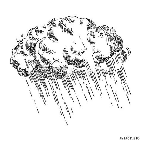 Storm Cloud And Rain Sketch Engraving Style Vector Illustration In