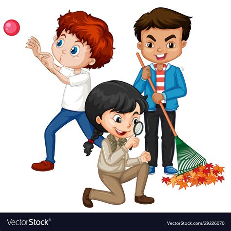 Three Kids Doing Different Things Royalty Free Vector Image