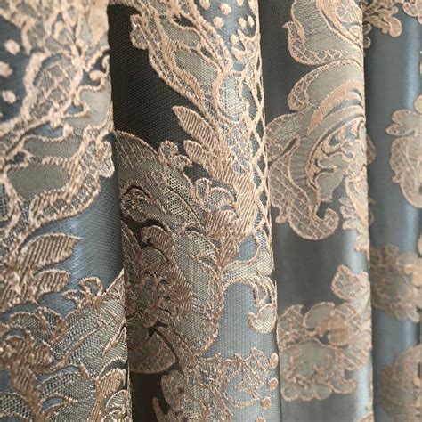Blue Gold Curtains Classic Damask Fabric 116 Etsy Blue And Gold