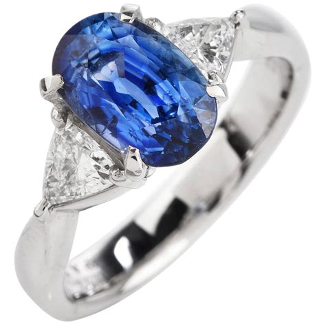 Faceted Oval Sapphire And Diamond Platinum Ring For Sale At 1stdibs