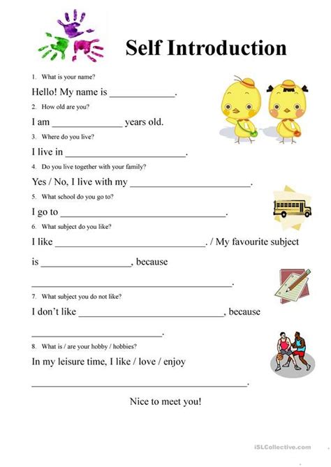 Self Introduction Form English Lessons For Kids English Lessons