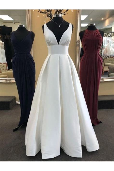 a line v neck long ivory prom dresses formal evening gowns 6011566