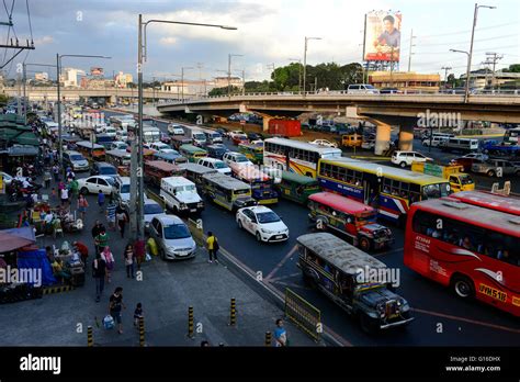 Philippines Manila Heavy Traffic In Quezon City During Rush Hour