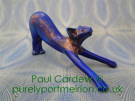 A Paul Cardew Design Collectable Cool Catz Stretching Blue Raku