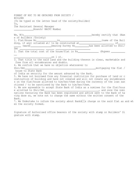 Noc Certificate Format Scribd India