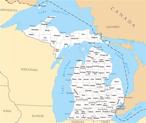 Large Administrative Map Of Michigan State Michigan State Usa