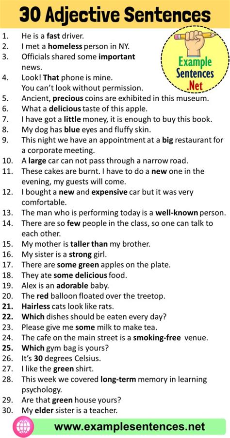 30 Adjective Examples In Sentences 30 Sentences Using Adjectives