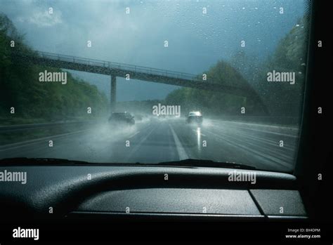 Motoring Carriage Inside Rain Bad Weather Rainfall Highway Traffic