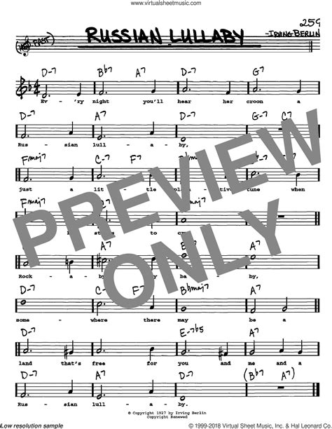 Russian Lullaby Sheet Music Real Book With Lyrics Pdf