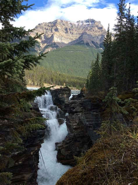 Athabasca Falls Along The Icefields Parkway Between Jasper And Banff In