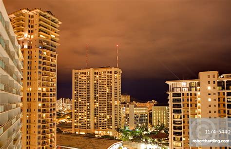 Honolulu Skyline At Night Honolulu Stock Photo