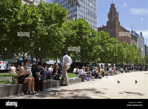 Melbourne Australia City Center Australian People Enjoying The Sunny