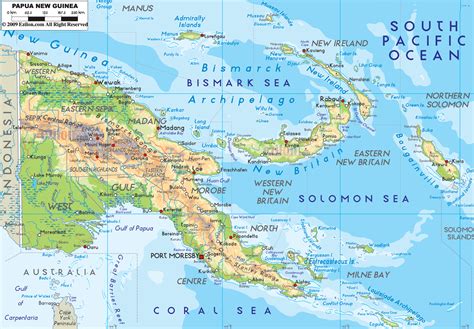 Physical Map Of Papua New Guinea Ezilon Maps