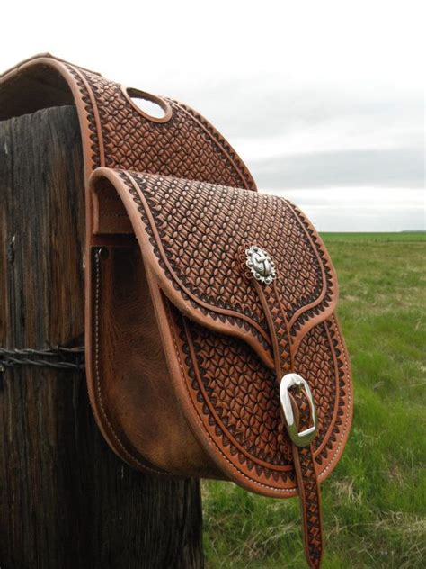Custom Made To Order Western Leather Geometric Stamped Saddlebags