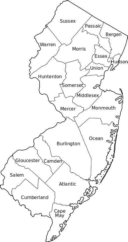 New Jersey Outline An Enlargeable Map Of The 21 Counties Of The State