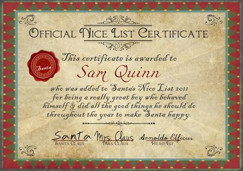 Our templates are provided as fillable pdf files and editable.doc files for microsoft word. Free Santa's Nice List Certificate. Personalised Santa ...