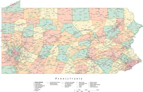 State Map of Pennsylvania in Adobe Illustrator vector format. - Map ...
