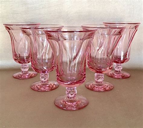 Pink Water Glasses Fostoria Jamestown Ice Tea Glass Summer Barware Swirled Pink Goblet