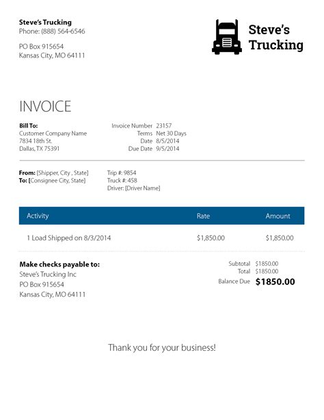 Free Trucking Invoice Template Pdf Word Excel 50 Free Trucking