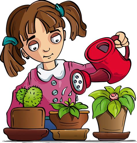 Girl Pour Flowers Watering Free Vector Graphic On Pixabay