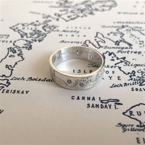 Multi Gemstone Personalised Silver Coastline Ring By Hannah Louise Lamb