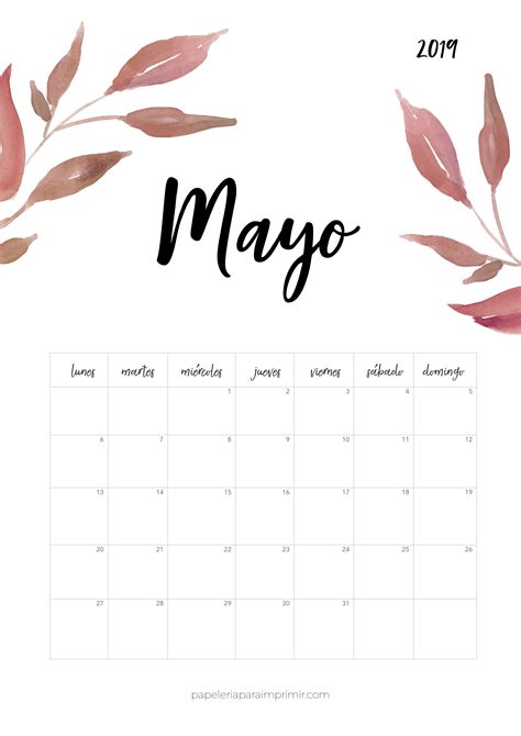 Planificador Mensual Calendario Mayo 2020 Para Imprimir Bonito