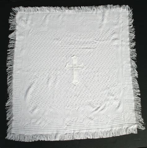 Gifts & bibs for baby and toddler. White Christening Blanket w/Embroidered Cross