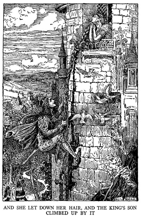 Rapunzel Black And White Illustration By Louis Rhead From Grimms
