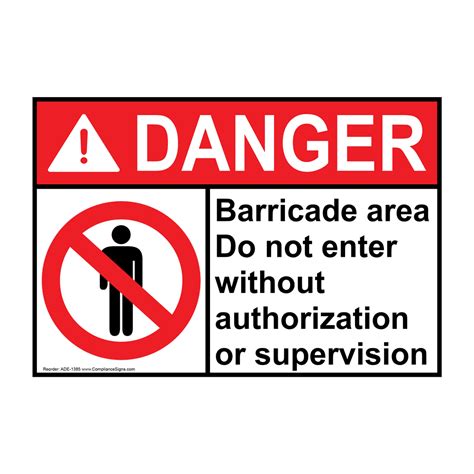 Danger Sign Barricade Area Do Not Enter Sign With Symbol Ansi