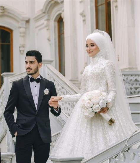 long sleeve muslim wedding dress high neck with hijab lace applique chiffon floor length arabic