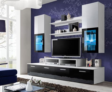 Toledo 2 Black And White High Gloss Wall Unit Entertainment Center