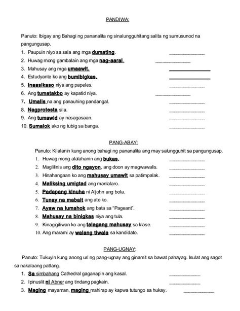 Bahagi Ng Pananalita Chart