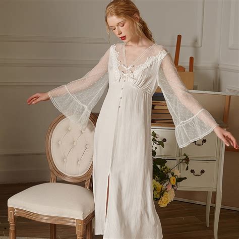 مثير الدانتيل Peignoir المرأة لوليتا ثوب النوم شبكة فستان سهرة طويل الفيكتوري خمر سيدة Roomwear