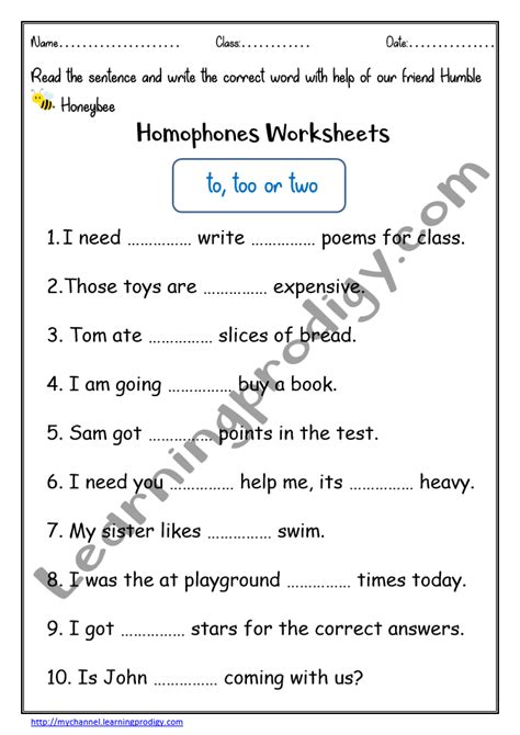 English worksheets and quizzes for grade one students, learn parts of speech with our interesting interactive study guide, all the study guide has voice over for better understanding of the language. English Worksheet for Grade 1 - Homophones - to,too,two ...