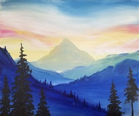 Beginner Easy Mountain Landscape Painting Canvas Leg