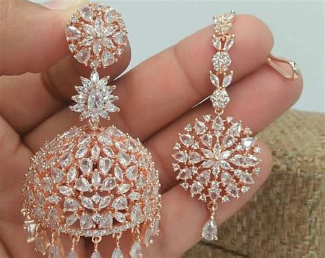 Jhumka Tika Set Rose Gold American Diamond Cz Jhumki Earrings Maang