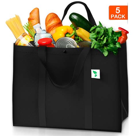 Reusable Grocery Bags (5 Pack, Black) - Hold 50+ lbs - Extra Large