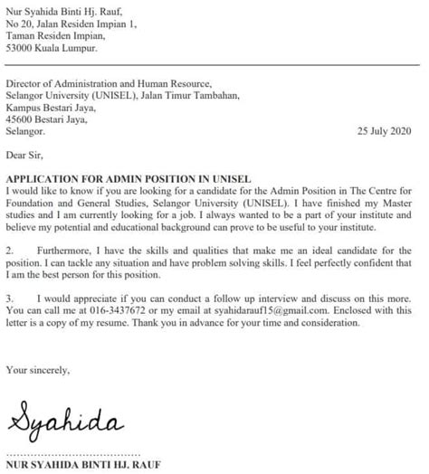 Penulisan & Contoh Cover Letter Untuk Permohonan Kerja