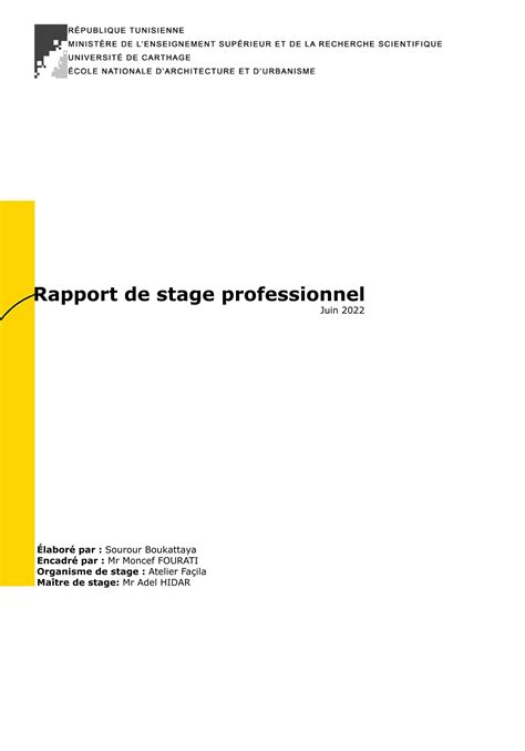 Rapport De Stage Professionnel Sourour Boukattaya Enau Juin 2022 By