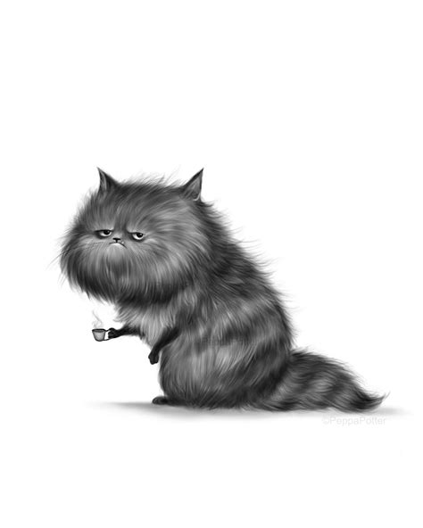 Grumpy Coffee Cat Art Cat Drawing Cat Illustration Kitty Cat Print Cat