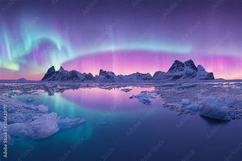 Magnificent Aurora Borealis Over Arctic Rocky Seascape 3d Art Work