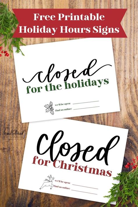 Free Printable Holiday Closed Signs Christmas Version Hand