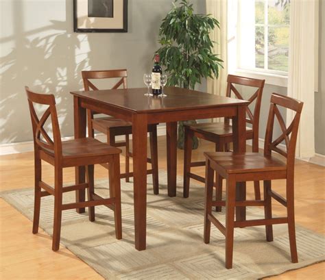 5 Pc Square Counter Height Table Pub Set With 4 Wood Seat Chairs In
