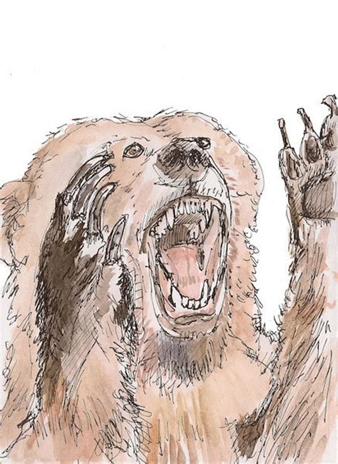 Standing Roar Grizzly Bear Fine Art Watercolor Painting Wall Etsy