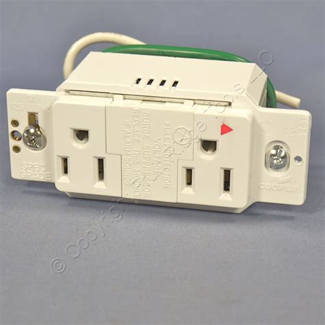 Cooper White Tvss Surge Protector Isolated Ground Duplex Receptacle