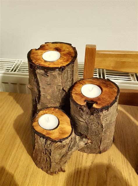 We cut each holder three different sizes, but you can cut them to the size you like. Log Tealight Holders | Tea lights, Tea light holder, Tea light candle