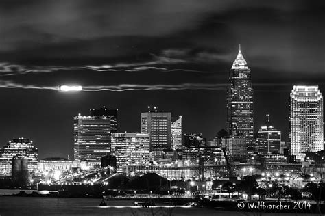 Full Moon Over Cleveland Bw Photograph By Wolfbrancher Photography