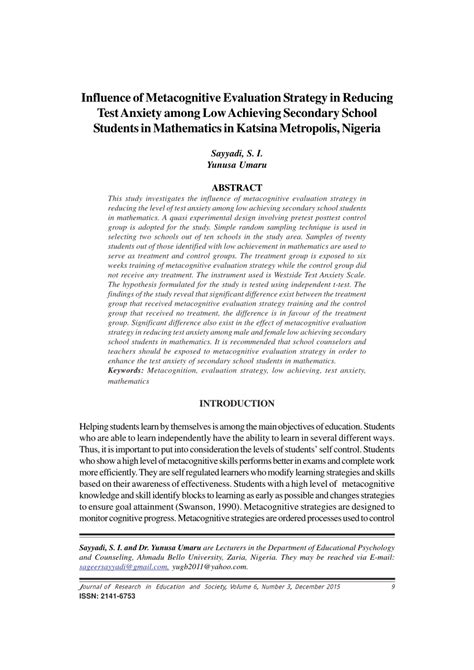 Pdf Influence Of Metacognitive Evaluation Strategy In Reducing Test