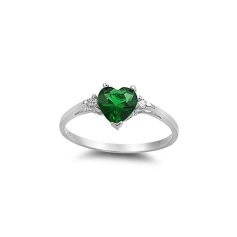 All In Stock Heart Simulated Emerald Cubic Zirconia Ring Sterling