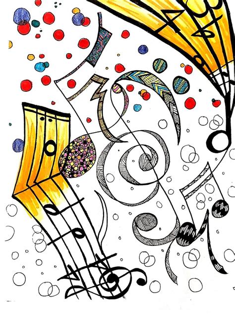 Printable Coloring Page Whimsical Music Zentangle Etsy Printable